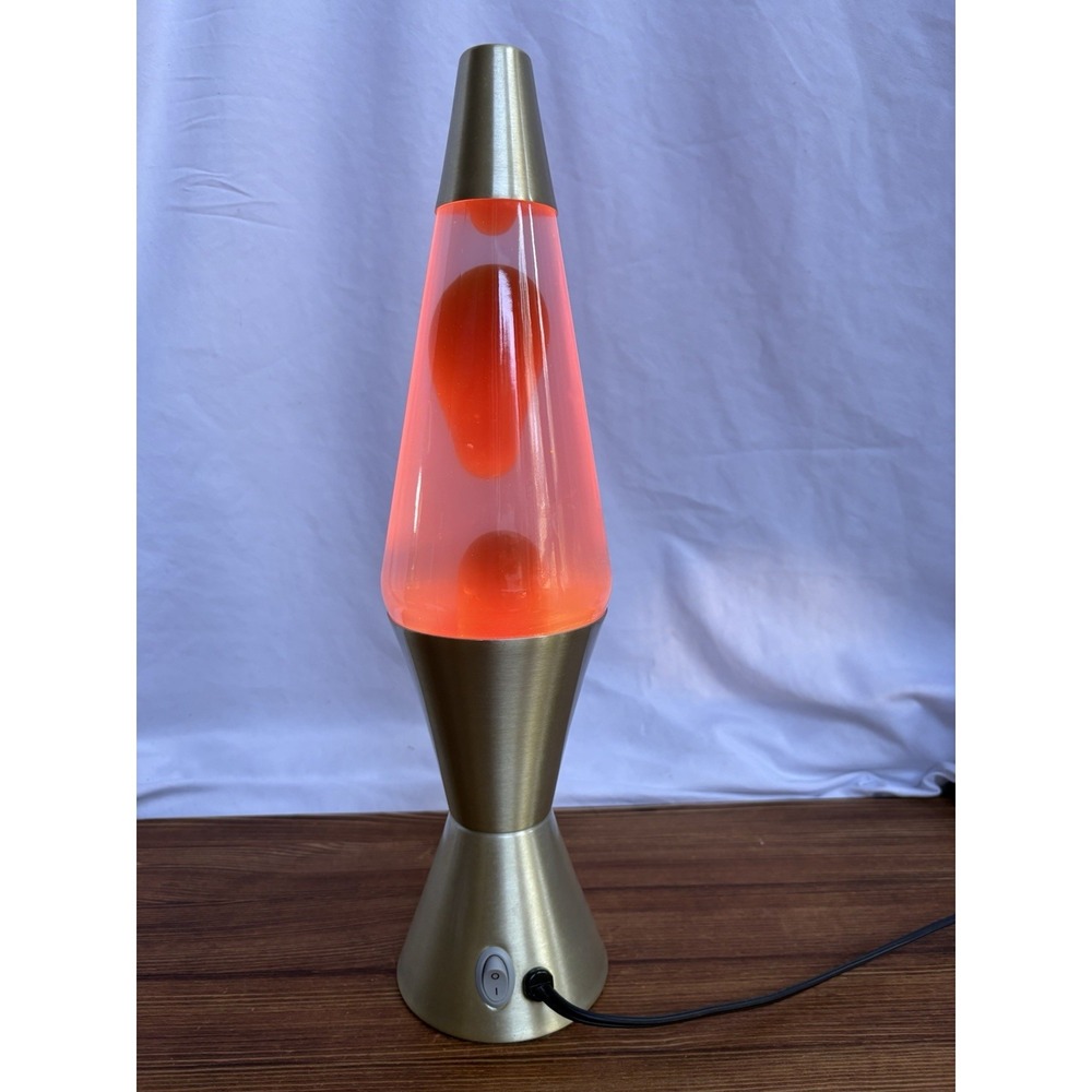 Lava 50th Anniversary Lava Lamp 16.5" Gold Base Orange Pink Tested Working - Picture 4 of 10